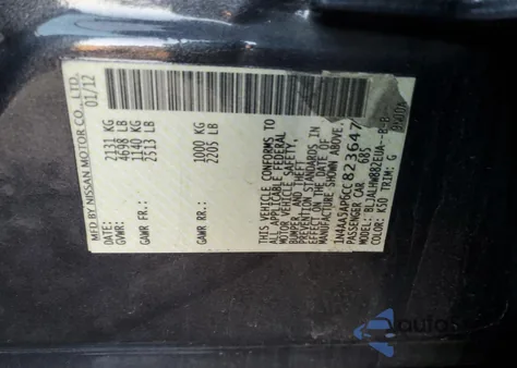 2012 Nissan Maxima S из США, поврежденный, VIN 1N4AA5AP6CC823647